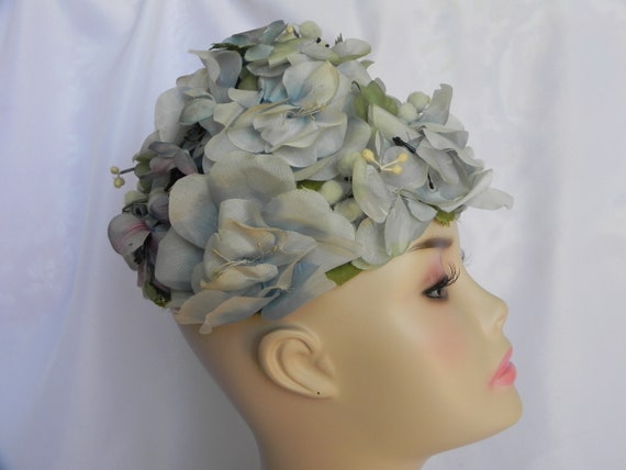 Vintage Jackwill Originals Blue Floral Hat Dress … - image 2