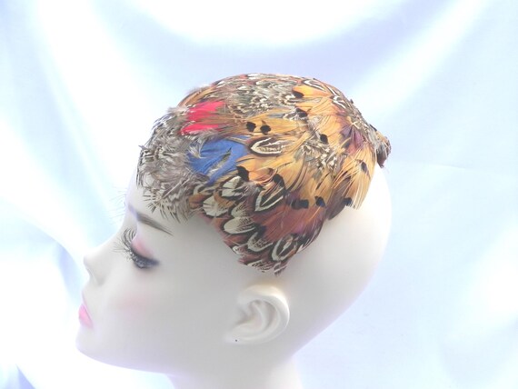 Brown and Beige Feathered Half Hat Mini Hat Fasci… - image 5