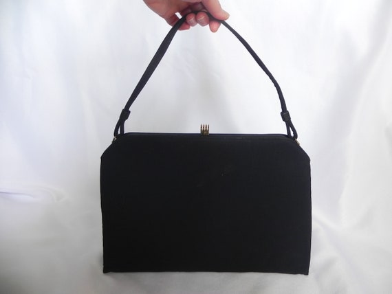 Black Silk Crown Lewis Handbag Purse Mid Century … - image 1