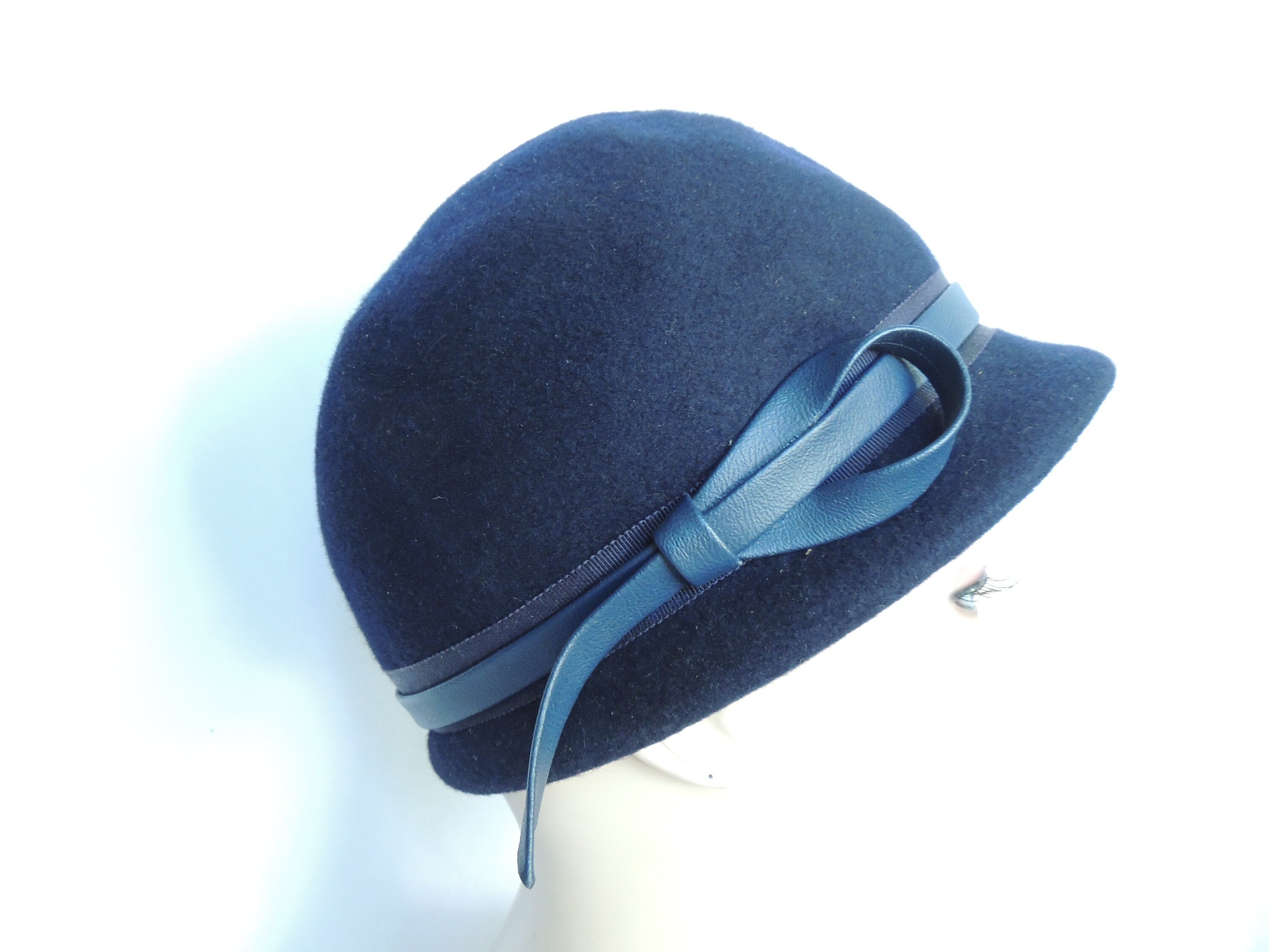 Women\'s Vintage 100% Wool Felt Cloche Bucket Bowler Hat Winter Vintage Bow Navy Women Cloche Bucket Hat Vintage Faux Wool Fel? Hat Winter  main image 4