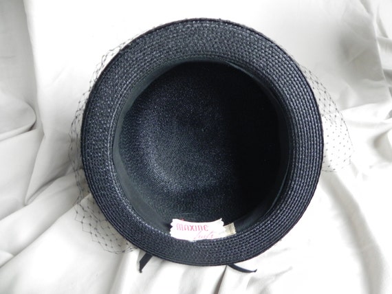 Vintage Black Straw Bowler Derby Hat  Dress Hat C… - image 6