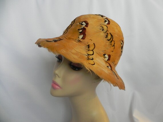 Gold Yellow Feathered Vintage Bucket Hat Fedora Dr