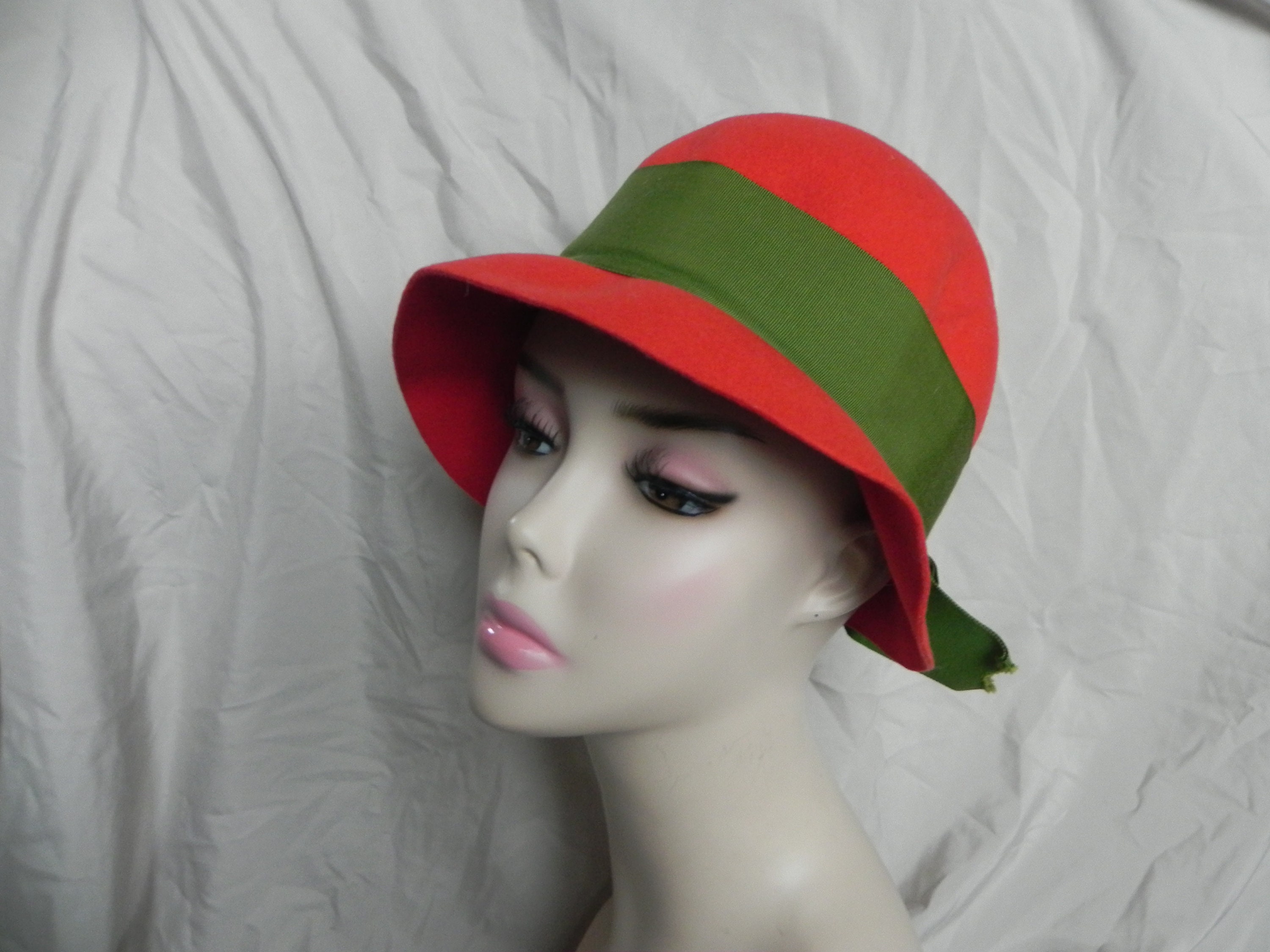 Vintage Frank Olive Frank\'s Girl Womens Red Wool Felt Hat Striped Ribbon Bow Box Vintage Frank Olive Frank main image 4