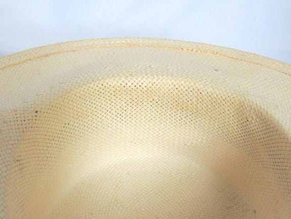 Vintage Natural Straw Wide Brim Derby Hat Straw H… - image 7