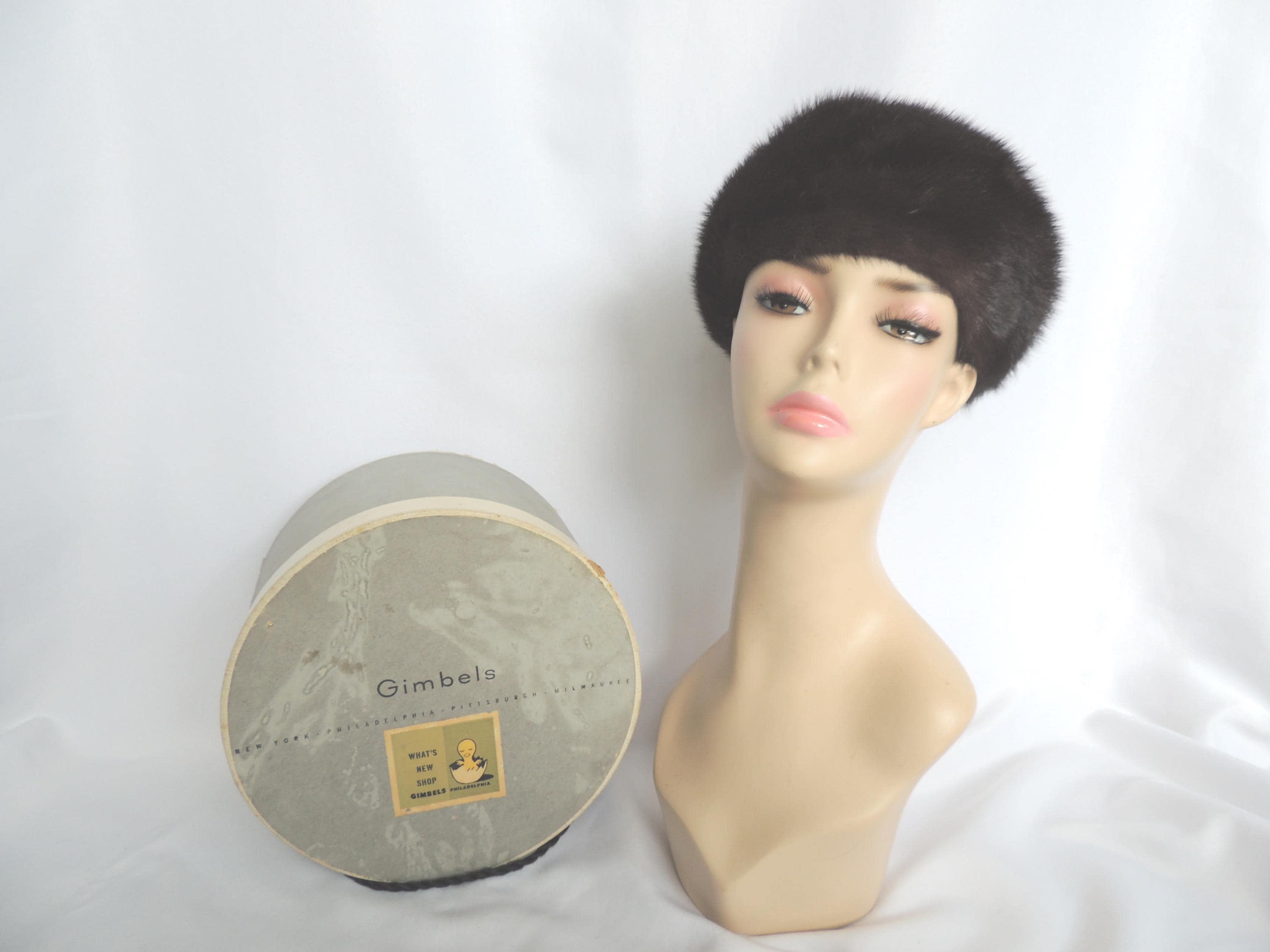 Vintage 60s Gimbels Mink Fur‎ Pillbox Hat Brown Mid Century Modern Dark Academia 60s Mink Fur Hat - Etsy main image 3