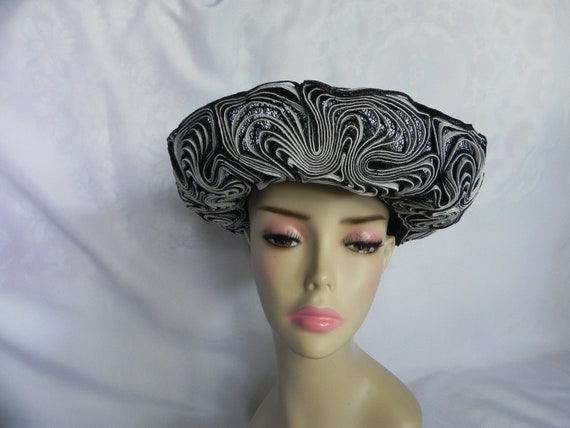 Black and White Synthetic Straw Wide Brimmed Hat … - image 2