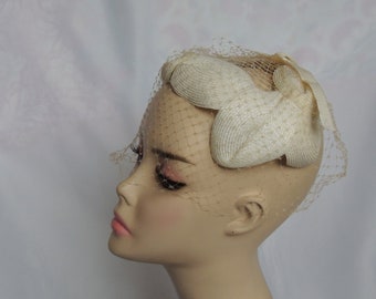 Vintage Off White/Ivory Headband Hat Fascinator Dress hat Church Hat Wedding Hat Sunday Hat Tea Party Hat Easter Hat by Valerie Modes