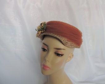 Vintage 1950's Beige Straw Cello Weave Hat Pillbox Hat Dress Hat Church Hat Easter Hat by Cain-S Loan Co.