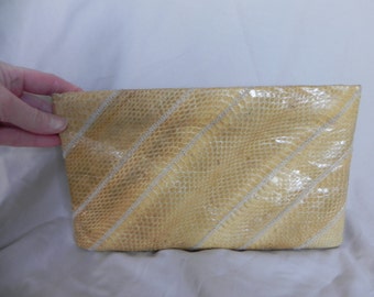 Yellow Gold Reptile Snakeskin Clutch Purse Handbag by Ronay