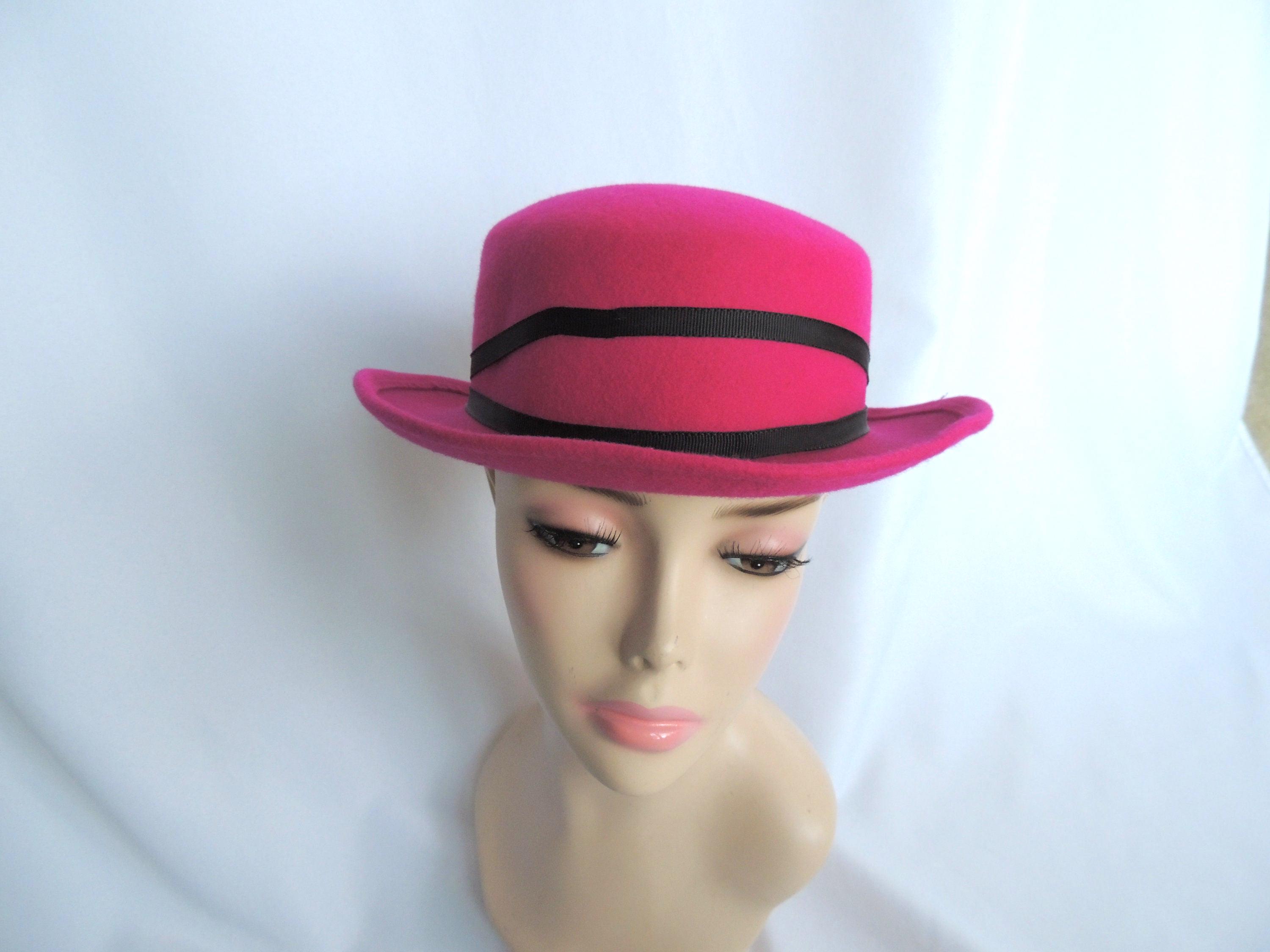 Vintage Fuchsia Pink Wool Felt Derby/bowler Style Dress Hat  display picture 3