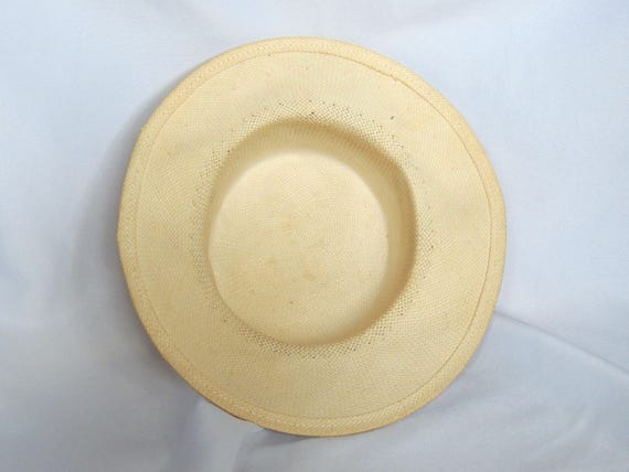 Vintage Natural Straw Wide Brim Derby Hat Straw H… - image 6