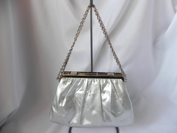 Silver Lame' Evening Bag Purse Shoulder Bag by Ha… - image 2