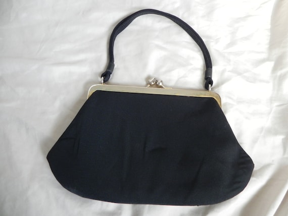 Vintage Black Silk Evening Bag Purse Handbag with… - image 2