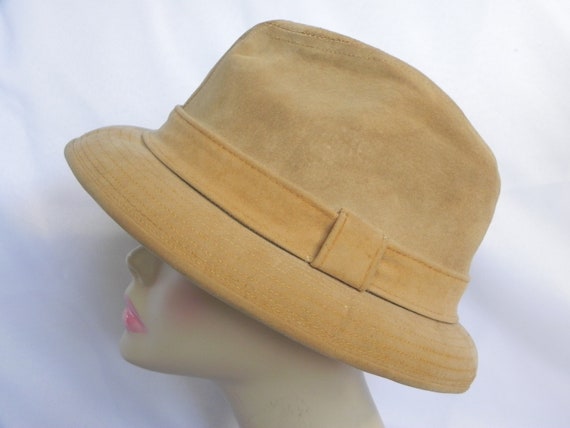 Vintage Stetson Tan Suede Men's Fedora Hat with H… - image 1