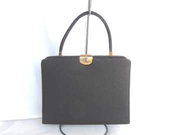Vintage 1940's or 1950's MCM Mid Century Modern Black Wool Felt Handbag Purse