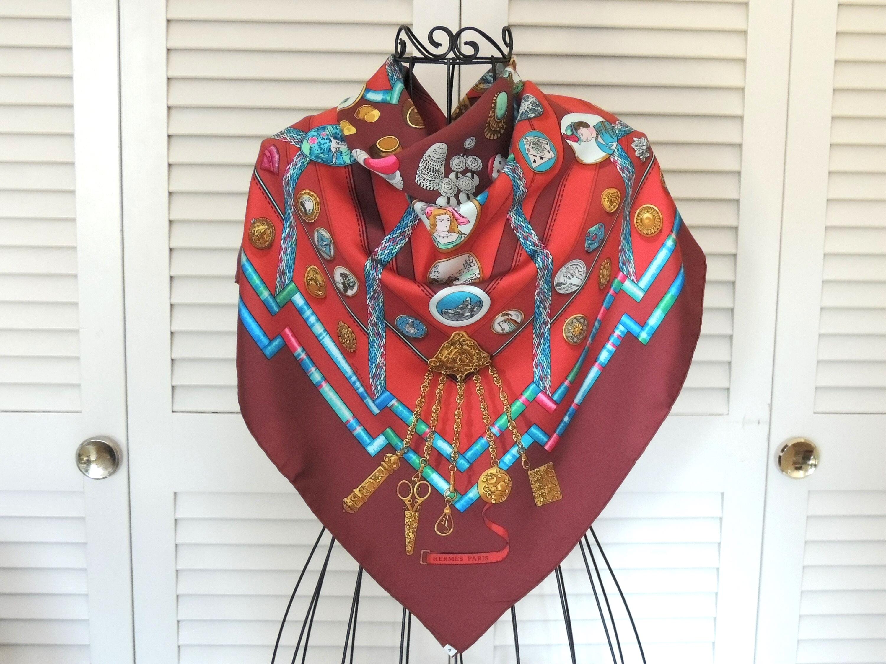 Vintage Hermes Paris Beautiful Large Red Silk Scarf With a