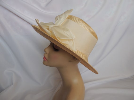 Vintage Natural Off White Straw Dress Hat Fancy H… - image 3