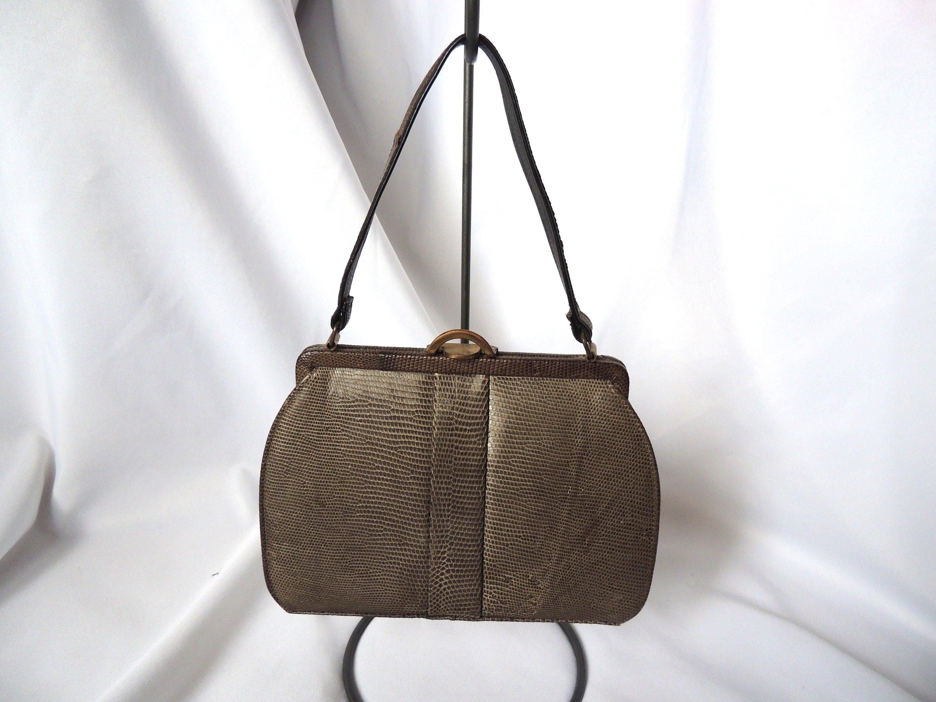 Vintage Olive Green Authentic Reptile Lizard Handbag Purse