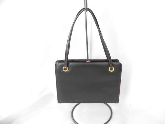 Small Brown Leather Three Compartment Handbag Pur… - image 2