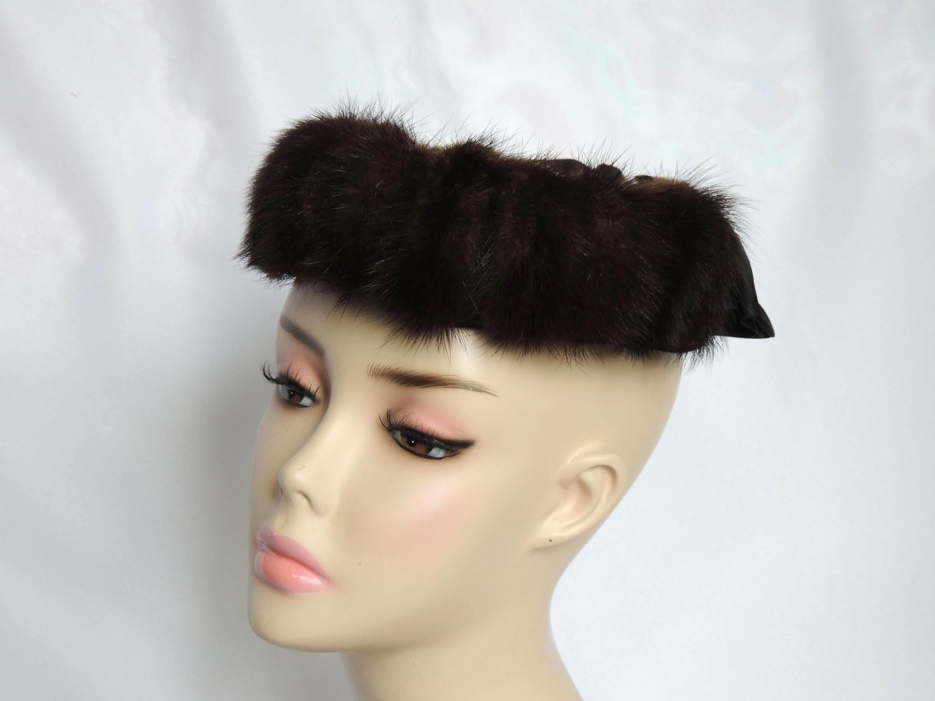 1950s Custom Made Mink Fur Pillbox Hat / Dark Brown Fur Cocktail Hat 50s/60s Vintage Genuine Mink Pillbox Hat – Better Dresses  main image 3