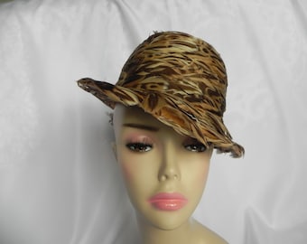 Brown and Beige Feathered Fedora Hat Bucket Hat Dress Hat Sunday Hat Easter Hat by Bullocks