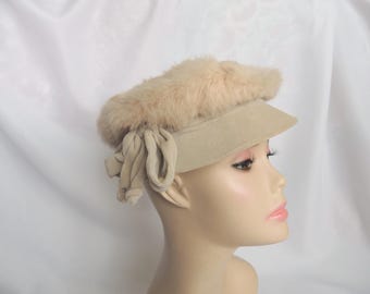 Mint Beige/white Rabbit Fur Hat Cap Women Woman Size All  display picture 3