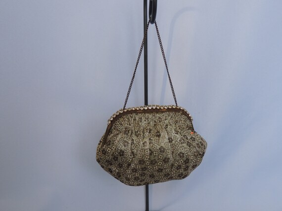 Vintage Gold and Beige Brocade Small Purse Evenin… - image 2