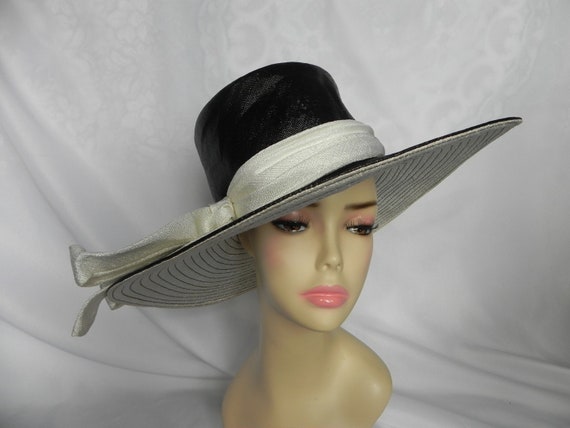 Black and White Henry Margu 1960's Wide Brim Hat S