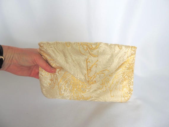 Vintage Coblentz Ivory and Gold Jacquard Fabric Clutch Purse Evening Bag by Coblentz Original View 3
