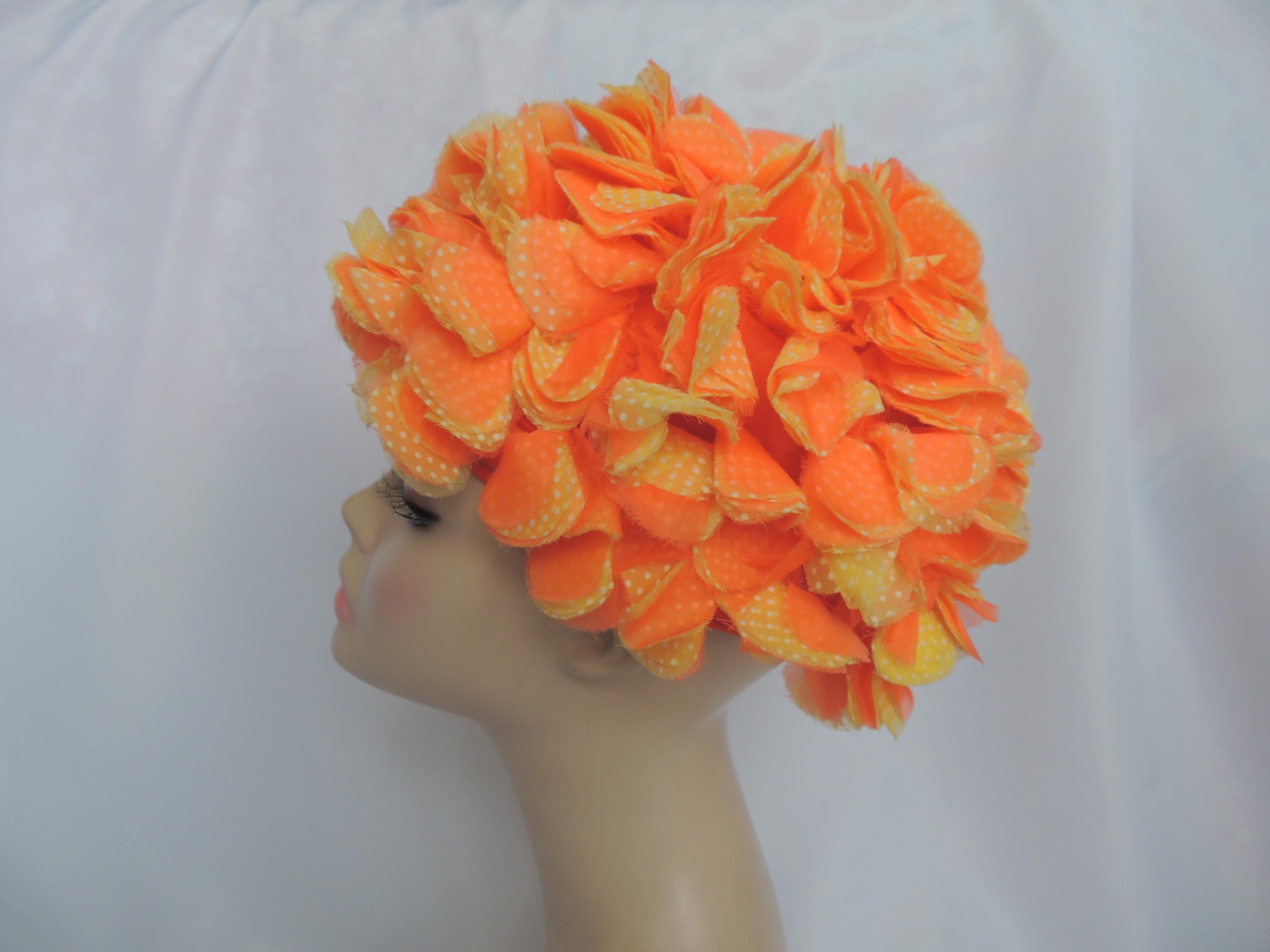 Vintage Yellow and Orange MCM Mid Century Modern Turban Hat 