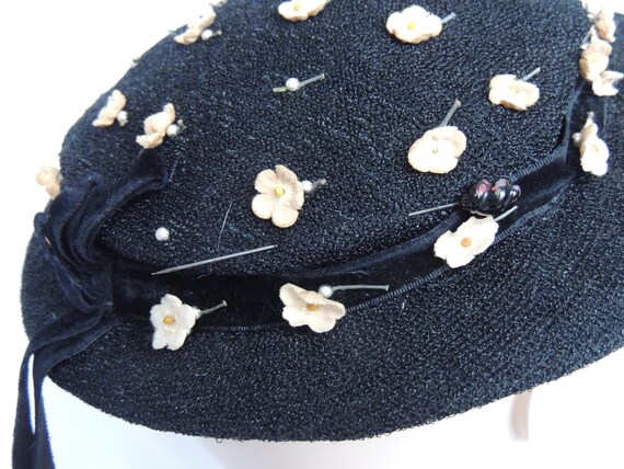 Vintage/Antique Black Boater Style Hat Small Plat… - image 7