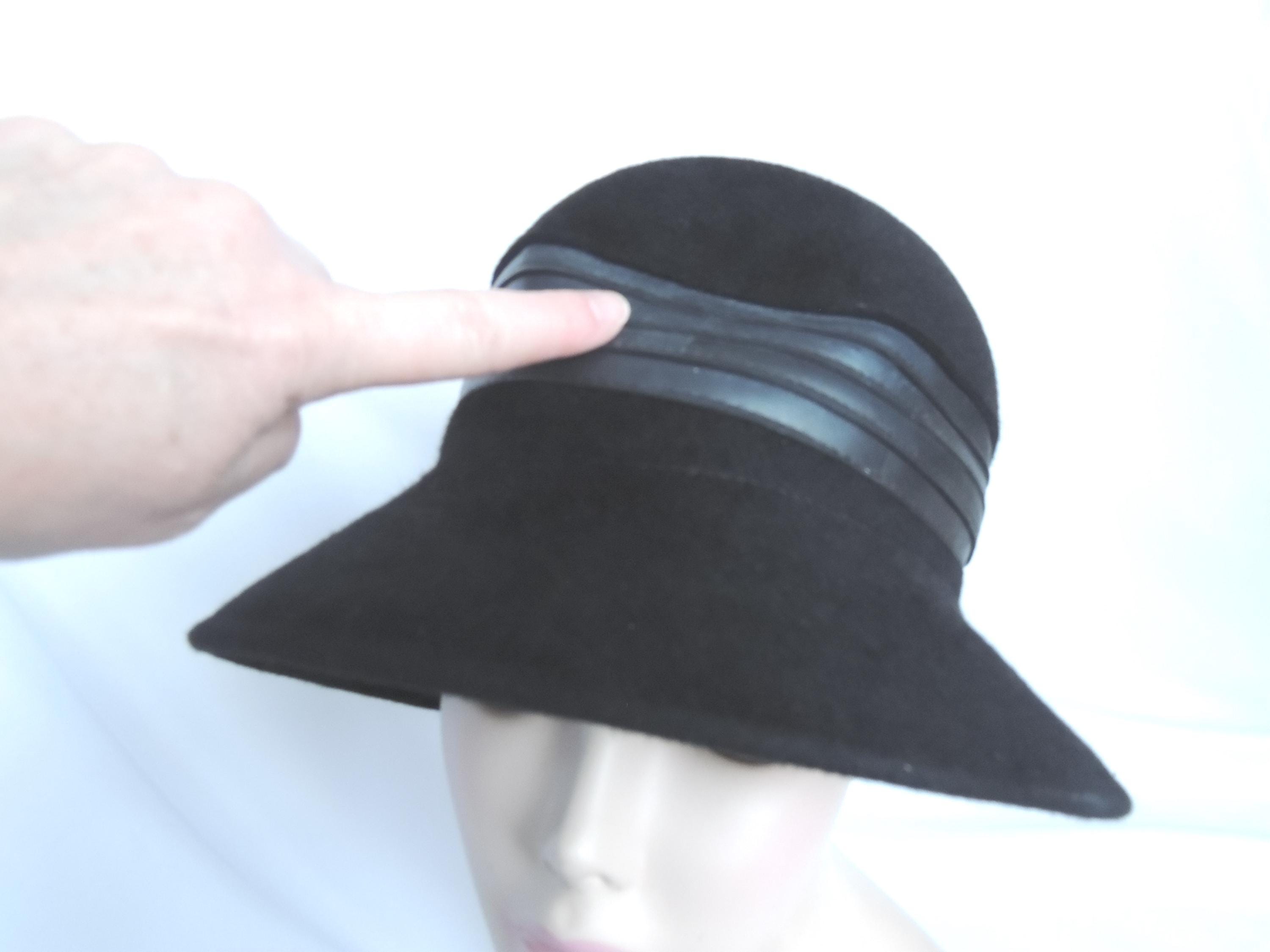 Vintage Frank Olive Black Wool Felt Asymmetrical Bucket Hat 