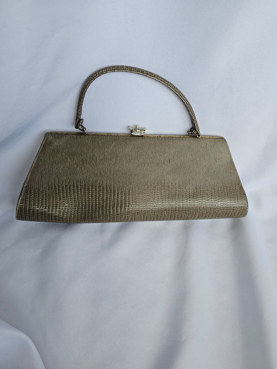 Vintage Beige Faux Lizard Handbag Purse Top Handle