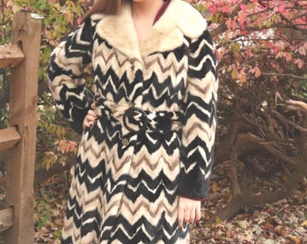 Sale!!! Vintage 1960s Mink Fur Overcoat, Chevron Pattern Winter Coat