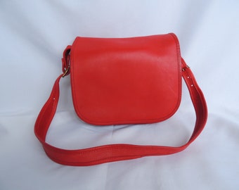 Vintage Red Leather Coach Saddle Bag, Shoulder Crossbody Purse
