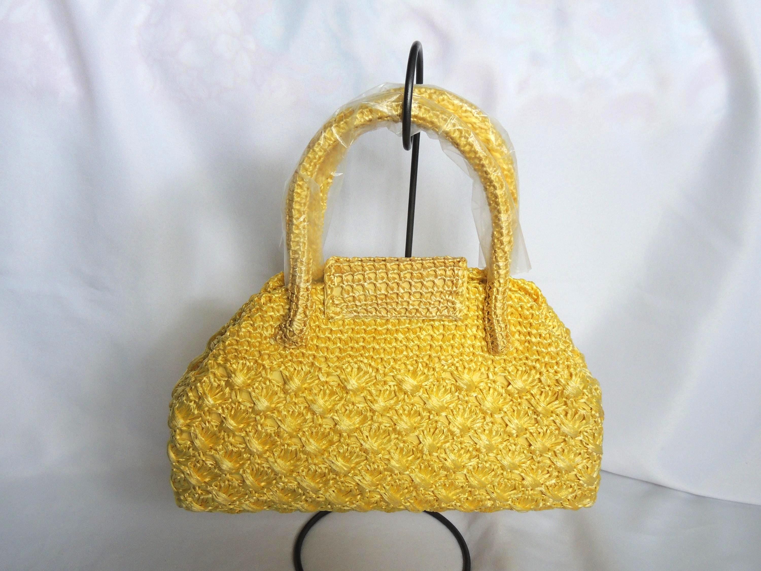 Vintage 1960's Yellow Straw/raffia Handbag Purse New Without Tags