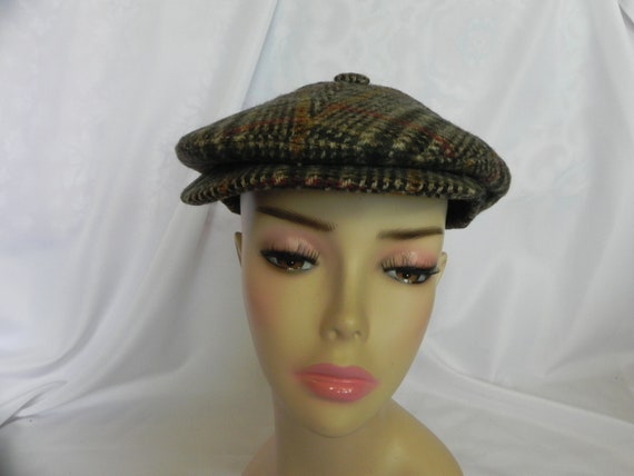 Vintage Beige and Black Wool Plaid Newsboy Cap Be… - image 2