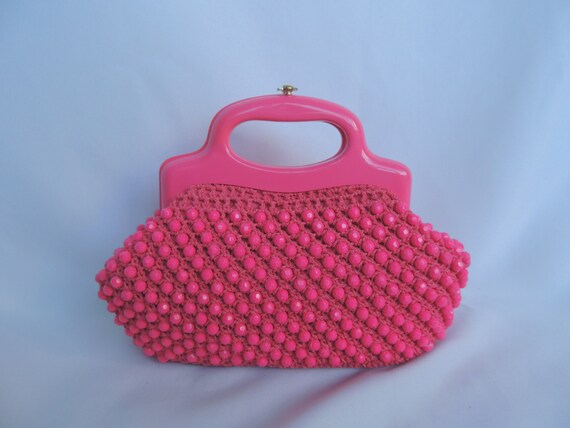 Vintage 1960's Pink Straw Woven Raffia and Beaded… - image 3