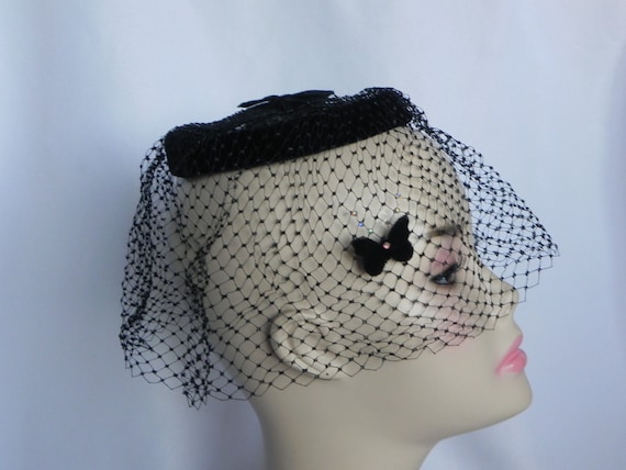 Black Open Crown Pillbox Hat Dress Hat Easter Sun… - image 1