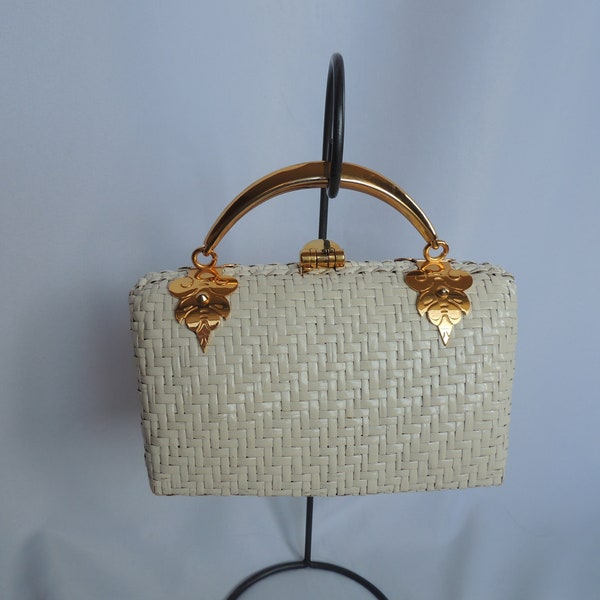 Vintage White Wicker/Straw Italian Handbag Purse Evening Bag by Sasha Made in Italy