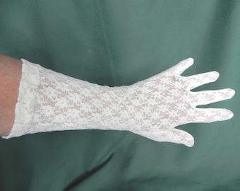 Vintage Long Nylon Off White Ivory Lacy Dress/Formal Gloves