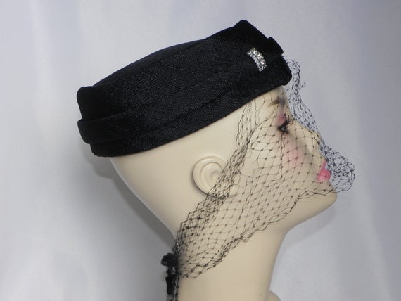 Black Linen Pillbox Hat Cocktail Hat Evening Hat … - image 3