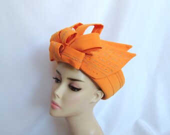 Vintage Hat Sandy Braeburn Orange Fabric Veiled Formal  display picture 3
