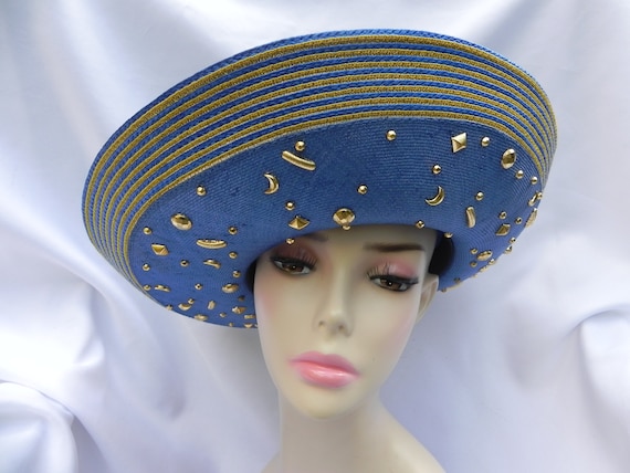 Blue Straw Jack McConnell Wide Brim Fancy Hat Der… - image 1