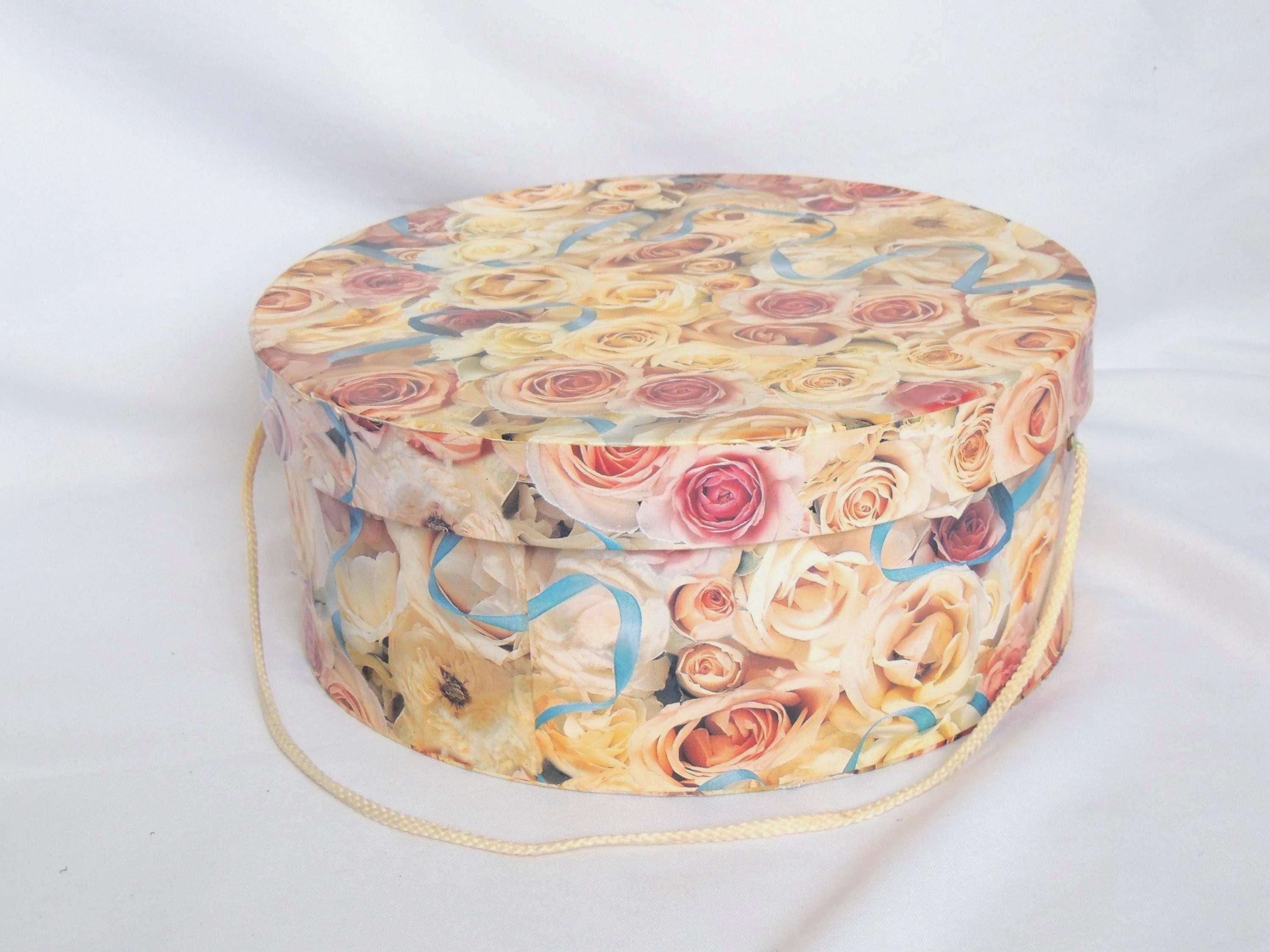 Vintage Two-Piece Round Hat Box Set in Magenta and Floral Round Décor Hat Boxes for sale - eBay main image 2