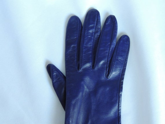 Vintage Navy Blue Italian Leather Short Driving G… - image 4