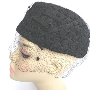 Vintage Black Vintage Linen Pillbox Dress Hat
