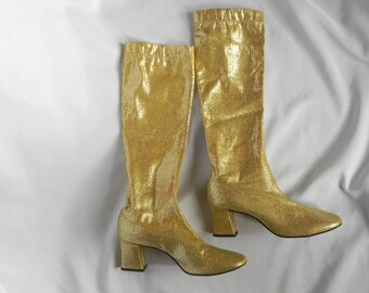 1960's Gold Lame' Gogo Boots Knee High 