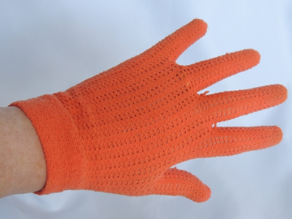 Vintage Italian Orange Short Knit Dress Gloves Ea… - image 1