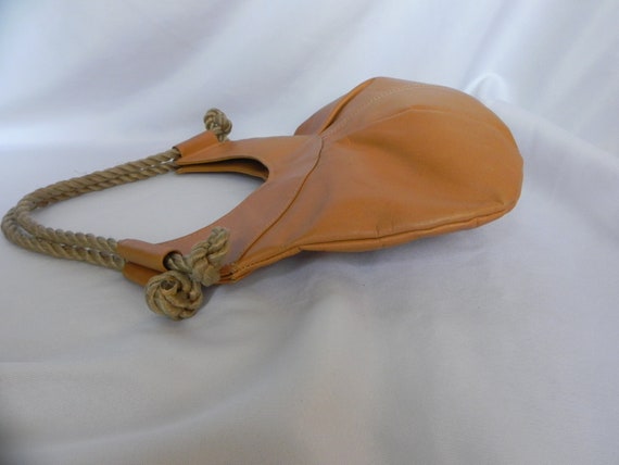 1970's Brown Camel Color Leather Handbag Shoulder… - image 6